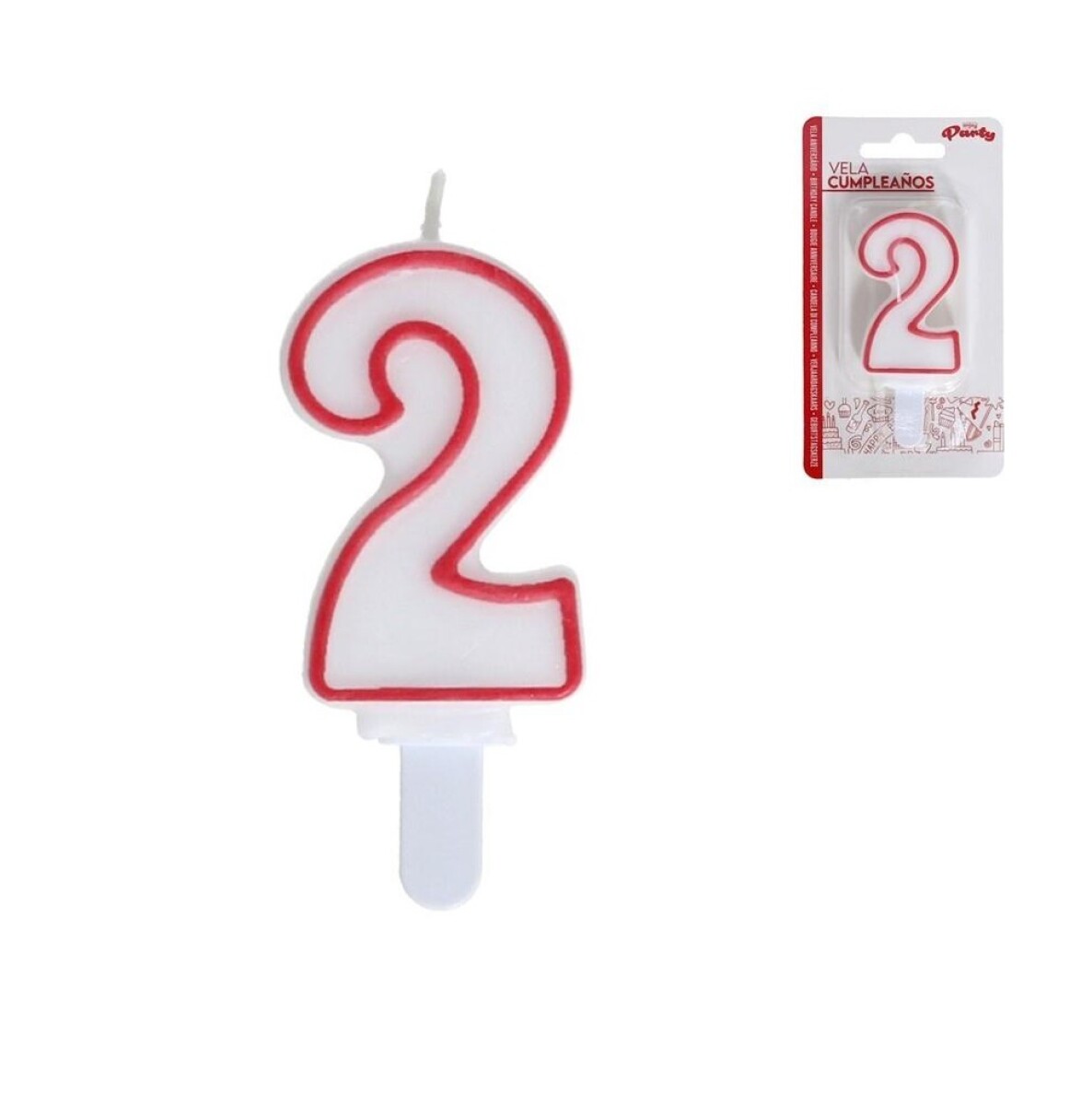 Vela De Cumpleaños N°2 Rojo/Blanco 