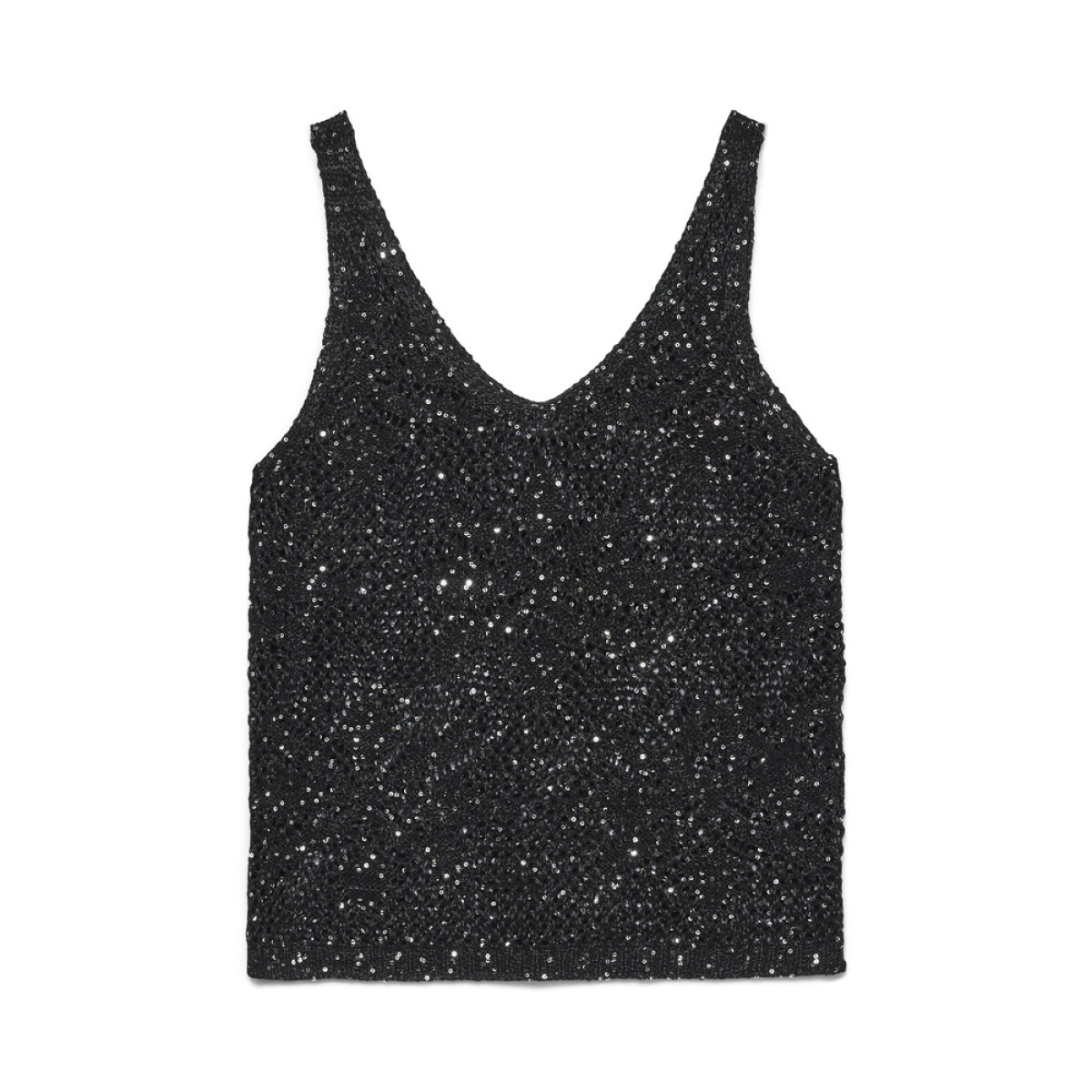 VMLEILANI FLOWER SL V-NECK TOP - BLACK 