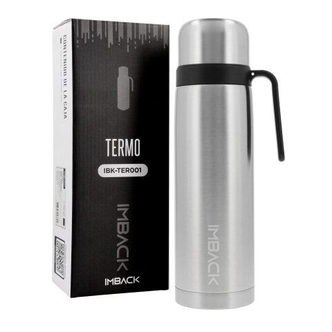 Termo de Acero Inoxidable Doble Capa con Pico Cebador y Manija de 1 litro Color Plata Termo de Acero Inoxidable Doble Capa con Pico Cebador y Manija de 1 litro Color Plata