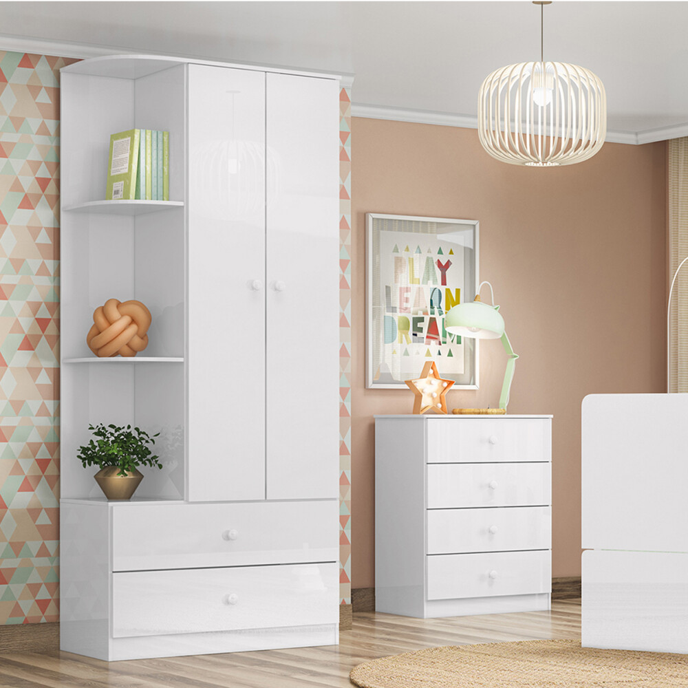 ROPERO 2 PUERTAS 2 CAJONES GUARDARROPA ARMARIO PLACARD CLOSET INFANTIL BLANCO