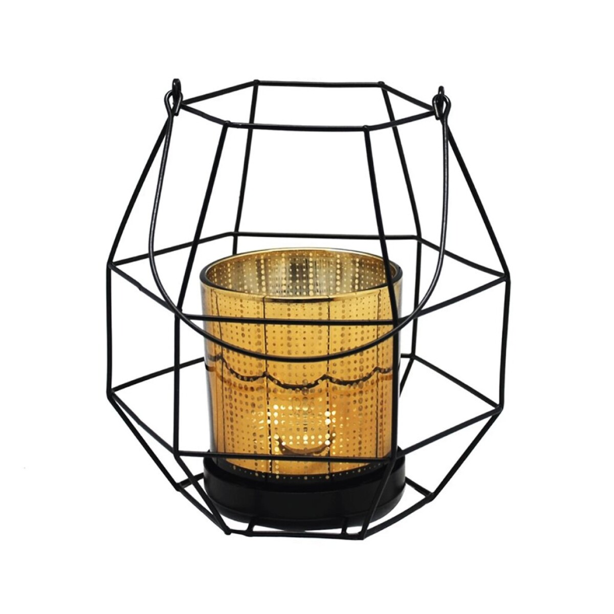 PORTA VELA VIDRIO C/SOPORTE METAL 14X14X17CM AMBAR 