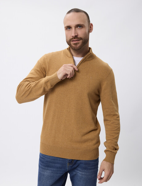 Sweater tejido con cierre tostado melange