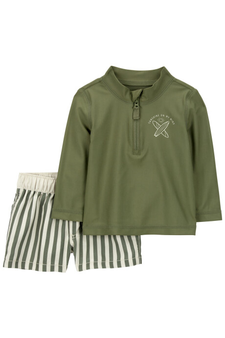 Traje de baño dos piezas con protección UPF 50+, manga larga, verde Traje de baño dos piezas con protección UPF 50+, manga larga, verde