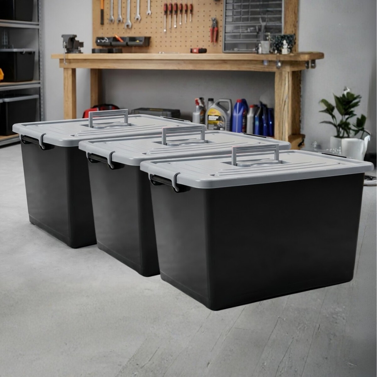 Set x3 Caja organizadora 50 lts - NEGRO Y GRIS 