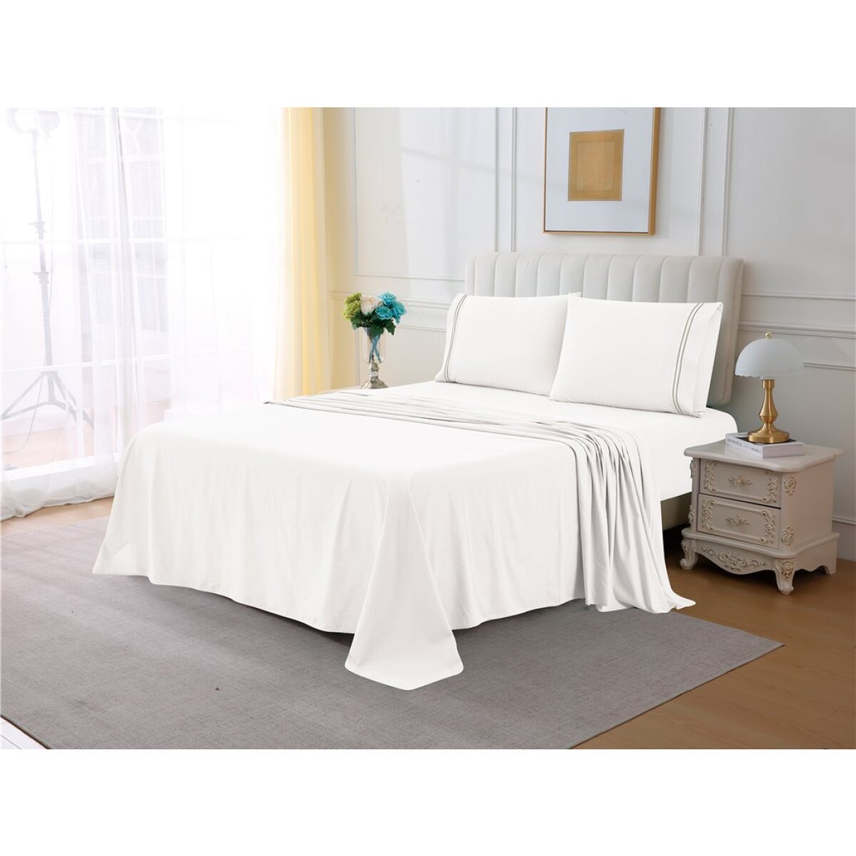 JGO SABANA BORDADO ALG 200H QUEEN 160x200+35CM BCO 