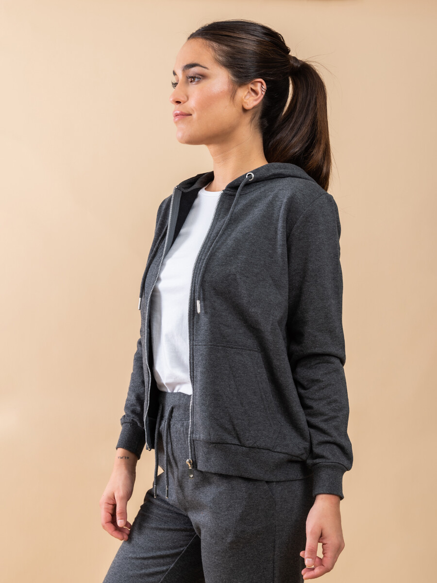 Campera Deportiva Básica - Gris oscuro melange 