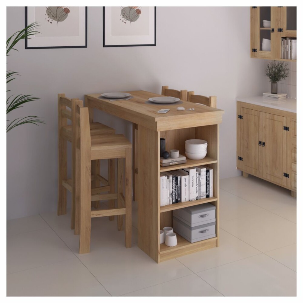 Desayunador 4 Bancos - Cocina Comedor Madera - Natural Desayunador 4 Bancos - Cocina Comedor Madera - Natural