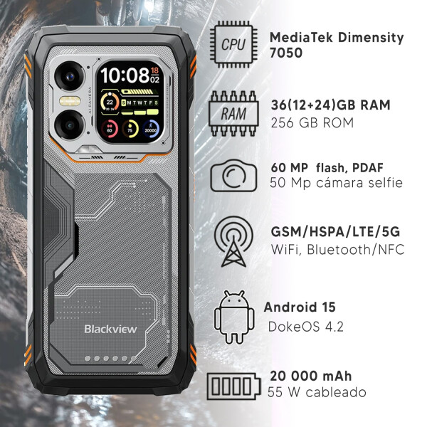 Blackview Xplore 1 36(12+24)gb 256gb 5g + Regalo PK BLACKVIEW XPLORE 1 12/256 NARANJ +REG