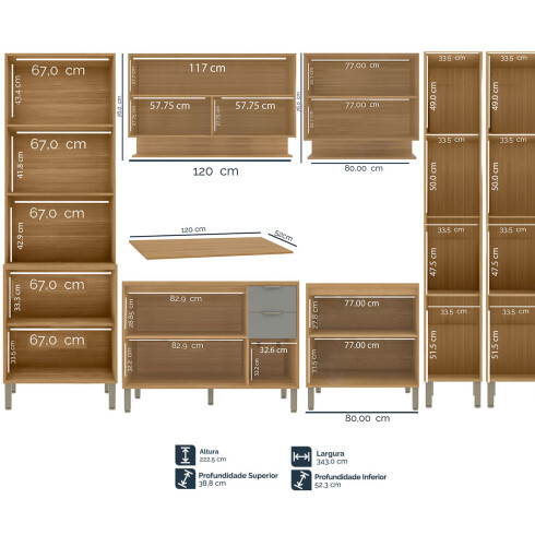 JUEGO DE COCINA 7 MODULOS Y MESADA MDF LINEA COLORS FREIJO Y VERDE