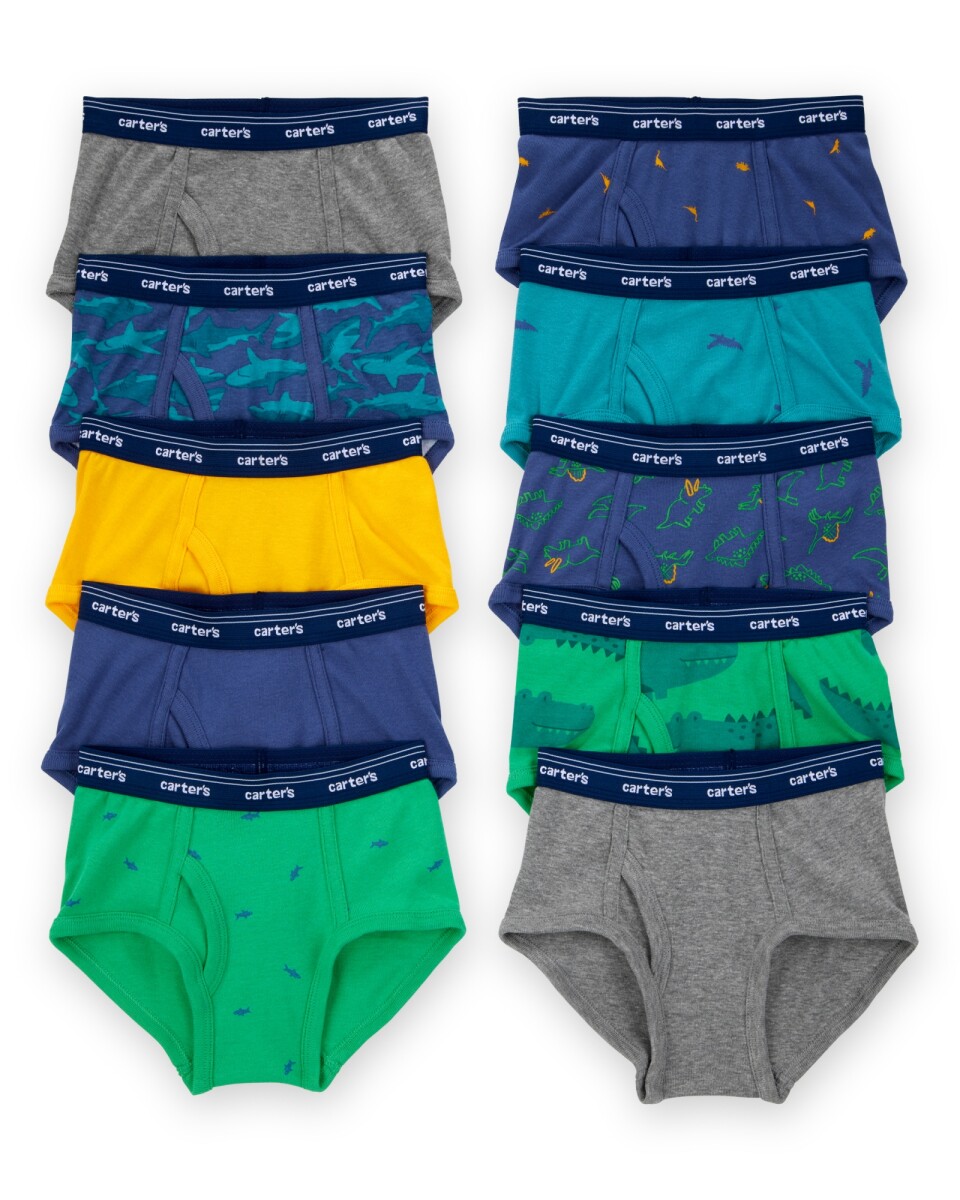 Pack diez calzoncillos slip de algodón, diseños de animales. Talles 2/3T-4/5T 