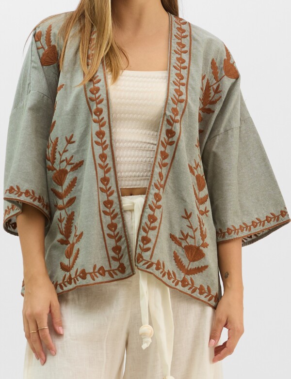 Cardigan Kimono Bordado OLIVA/MULTI