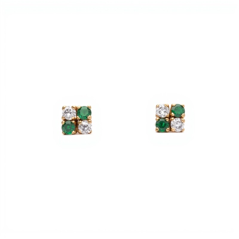 Caravanas Mosaico Esmeralda y zirconia de oro- Oro bajo - Esmeralda y Zirconia- CA8277 conpiedra