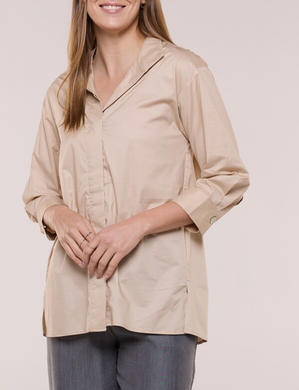 Camisa Larga Con Mangas Tres Cuartos BEIGE