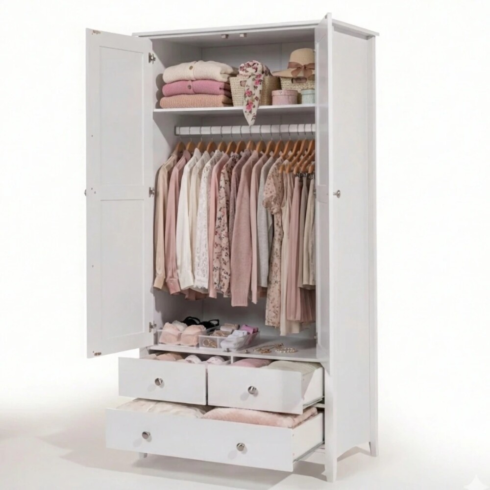 Ropero 2 puertas 3 cajones Madera maciza / mdf Ropero 2 puertas 3 cajones Madera maciza / mdf