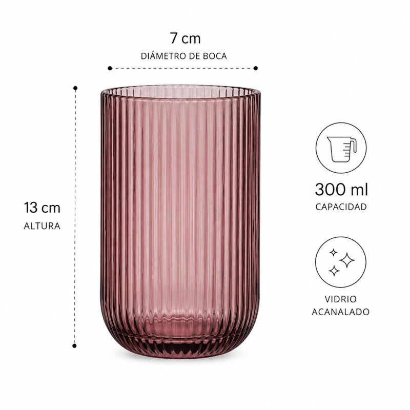 Jarra Line 1 Litro y 6 Vasos 300 ml Set Vidrio Rosa Malva