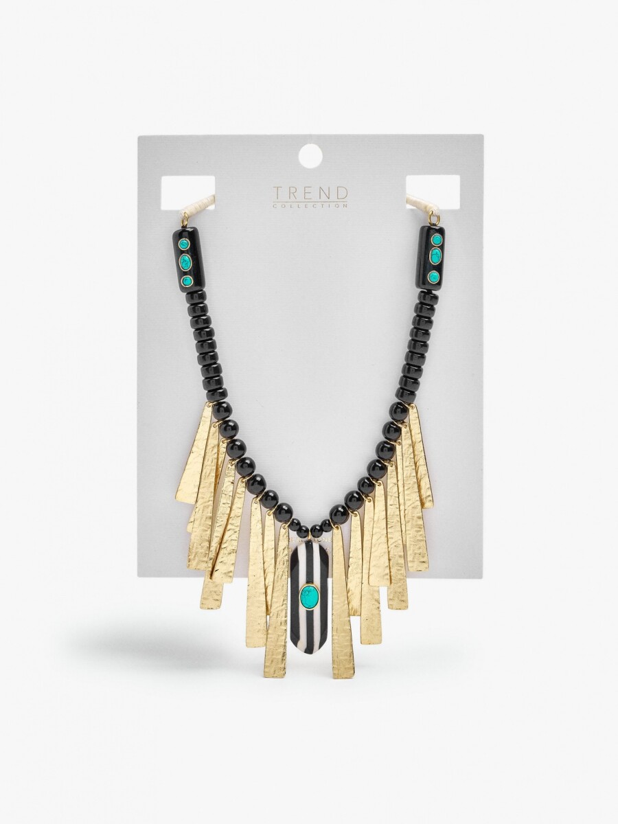 Collar Corto Con Cuentas Y Barras negro