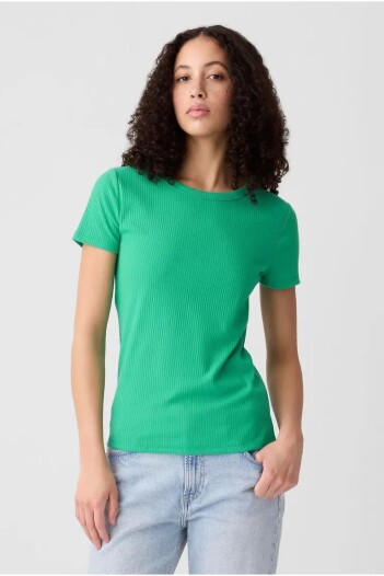 Remera Rib Manga Corta Mujer Simply Green 17-5936