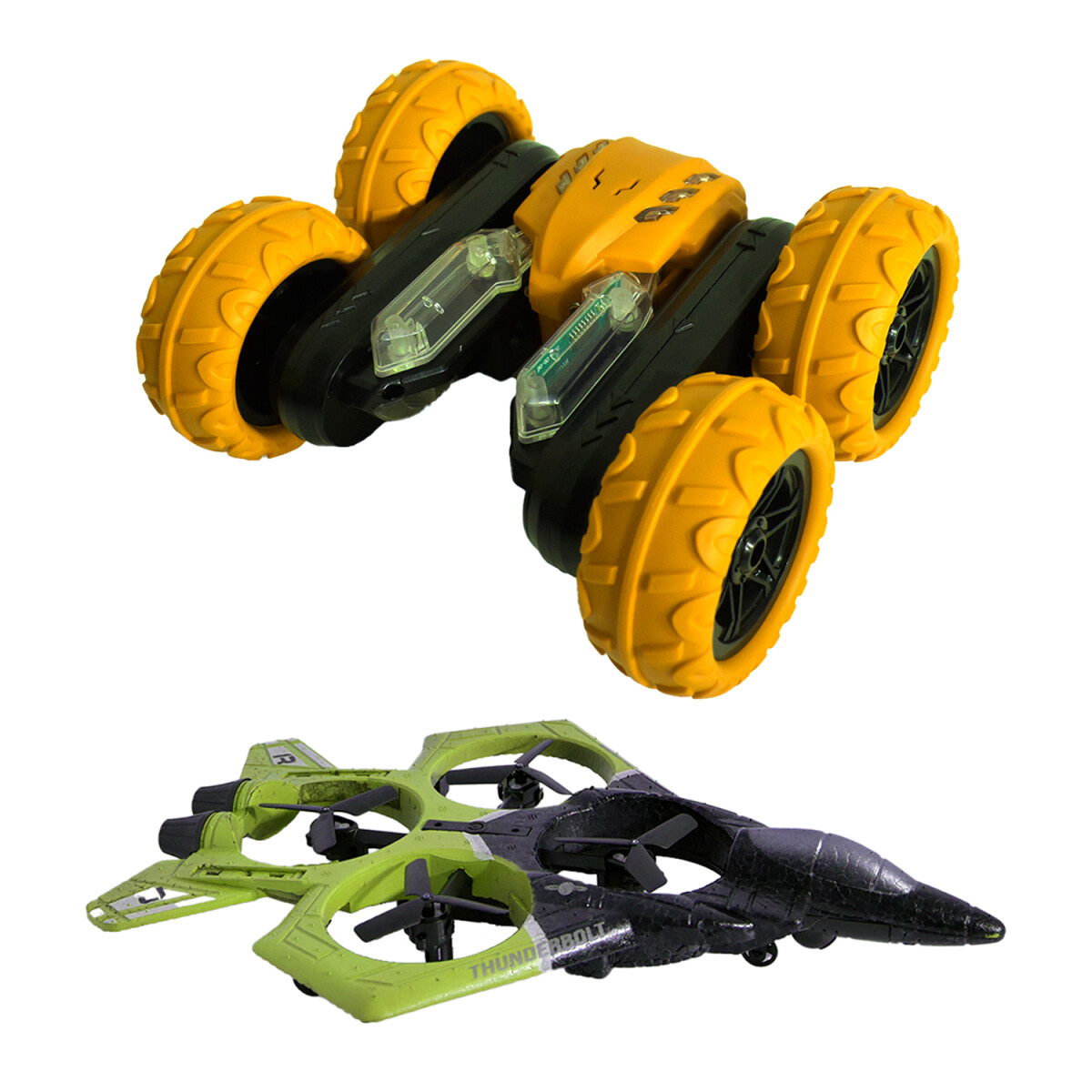 Set Juegos Control Remoto Auto Acrobático + Avión Combate - Amarillo 