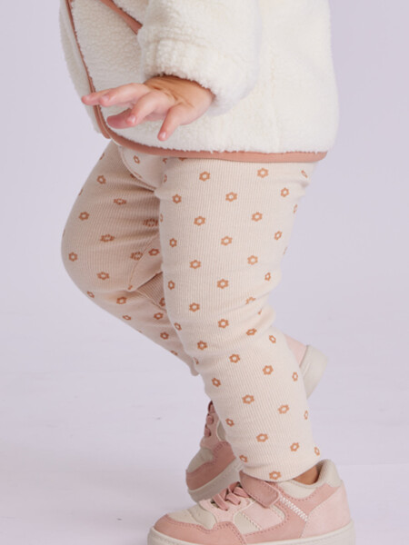 Calza rib estampada Flores Beige