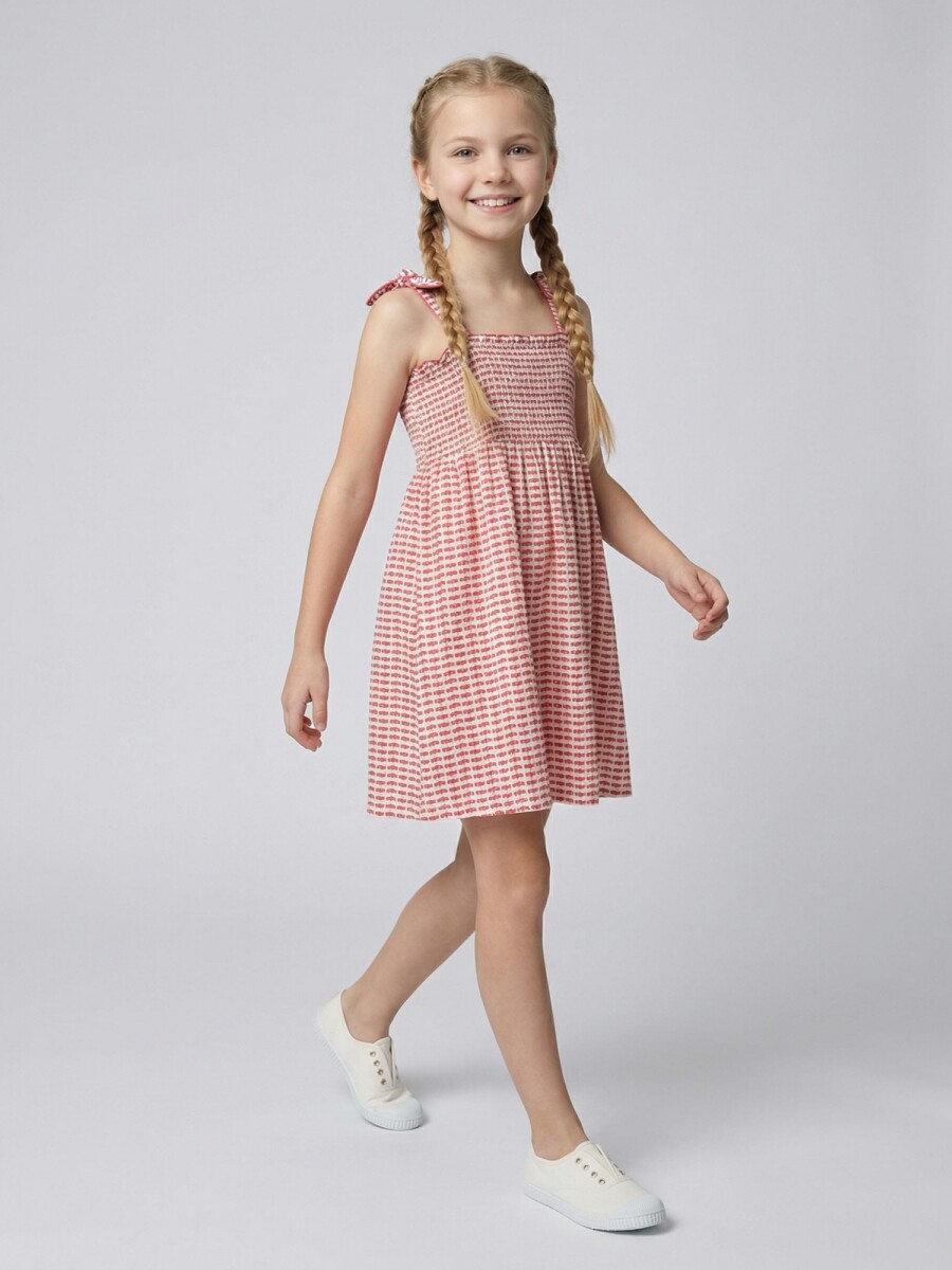 Vestido Estampado Con Smock Piedra