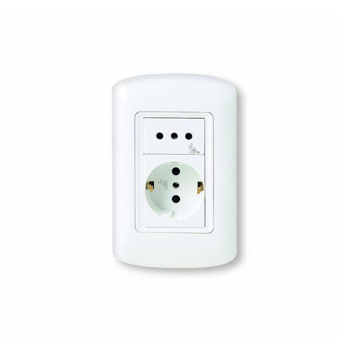 Conj. toma schuko + 3 en línea blanco Atenea Plus M47125
