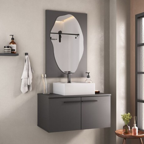 MUEBLE DE BAÑO SUSPENDIDO 70 CM CON ESPEJO SIN BACHA - GRAFITO MUEBLE DE BAÑO SUSPENDIDO 70 CM CON ESPEJO SIN BACHA - GRAFITO