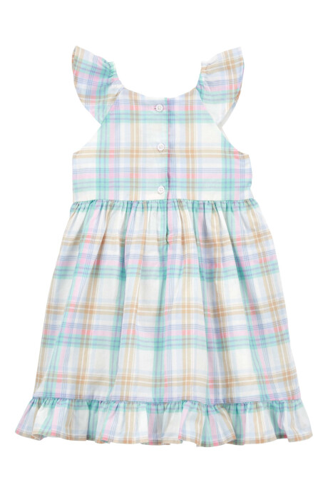 Vestido de algodón, con volados, diseño a cuadros. Talles 2-5T Sin color