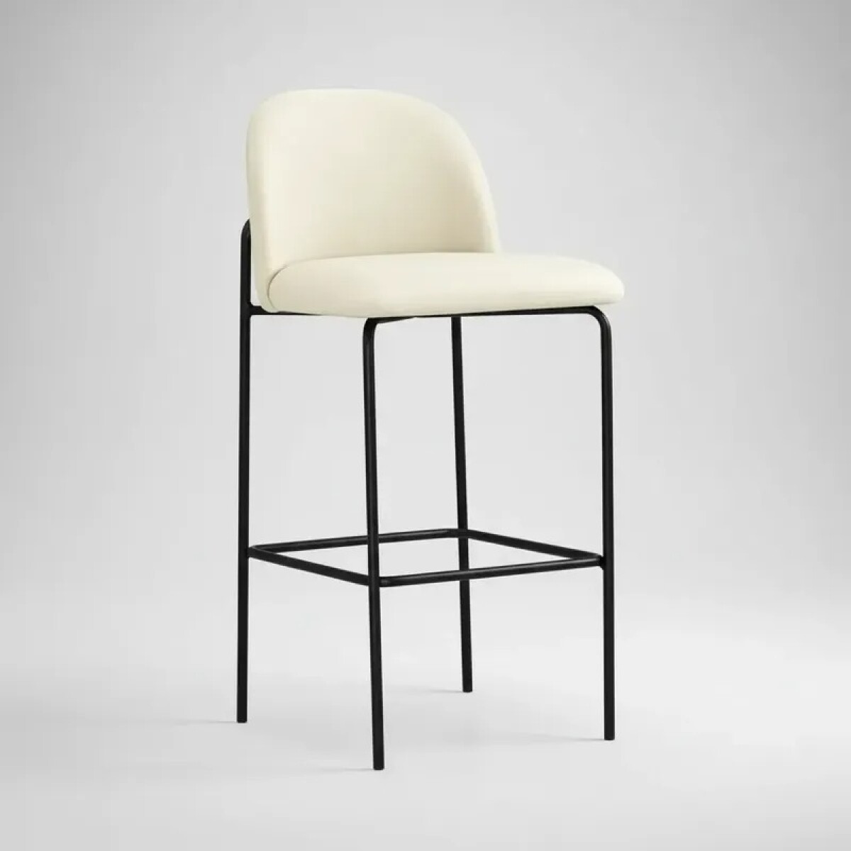 Banco Alto para barra base y patas metal negras / Asiento y respaldo tapizado pu color perla 