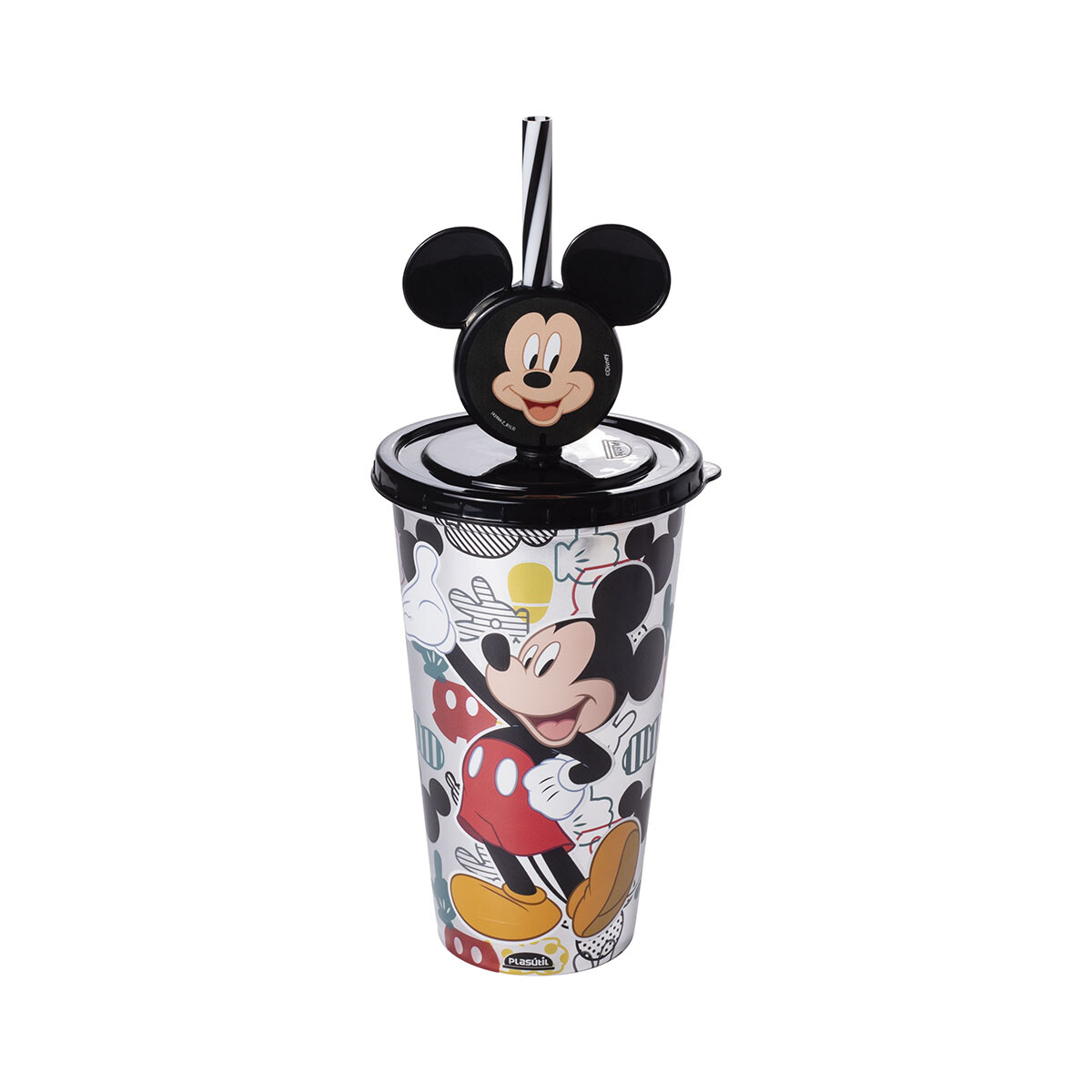 Vaso Plástico Milk Shake con Pin y Pajita Mickey 500 ml - 1103-01 MICKEY 
