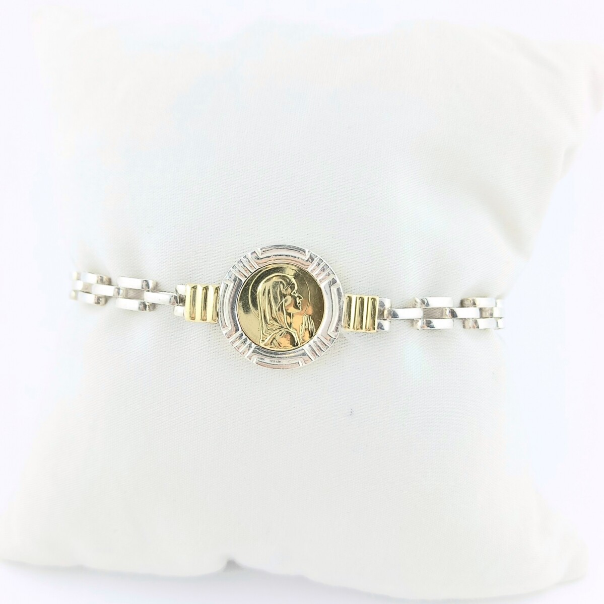 Pulsera de plata 925 con double de oro 18k. Virgen niña. 