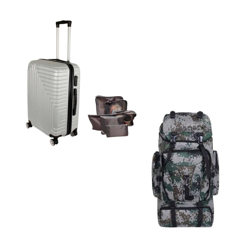 Valija Carry-on de mano + Mochila Para Mochilero 60L Plateado