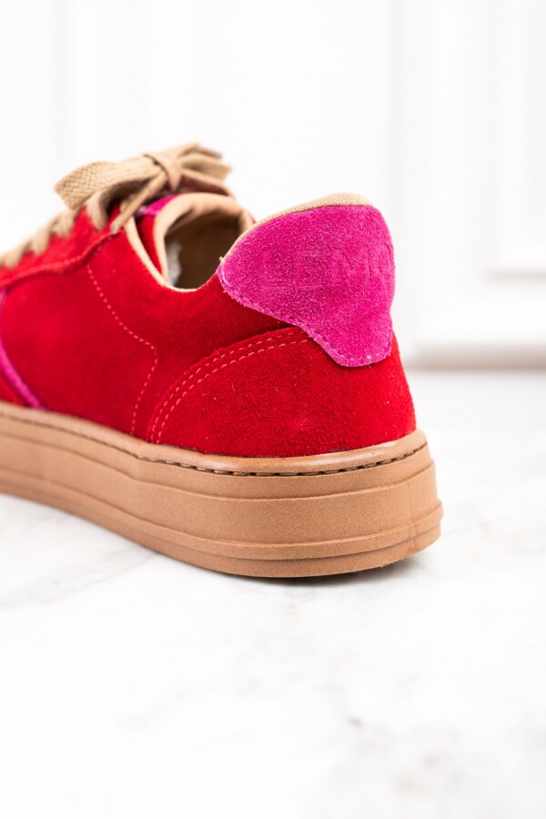 Zapatilla Gamuza Combinada Rojo