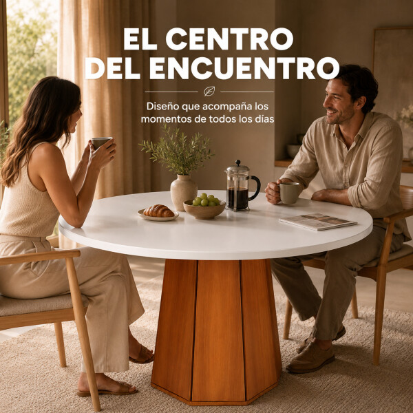 Mesa Comedor ComboHome Lavanda Redonda Diseño Laqueada 105Cm Color Blanco