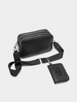 Bolso Bandolera Cierre Doble Y Colgante negro