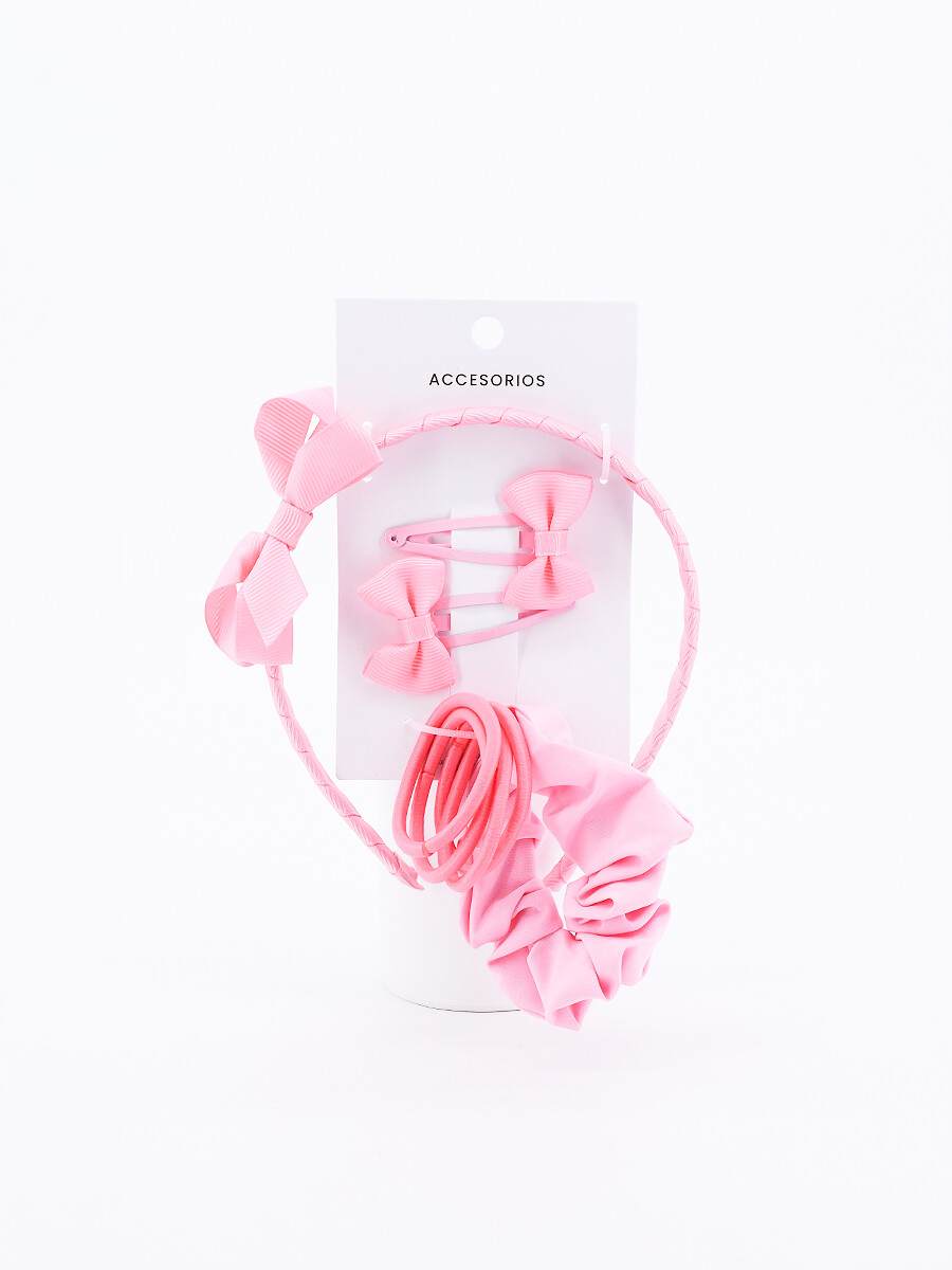 VINCHA + ACCESORIOS SET X 8 - ROSADO 