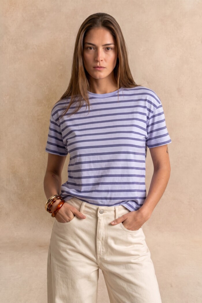 Remera Rayada Algodón Lavanda