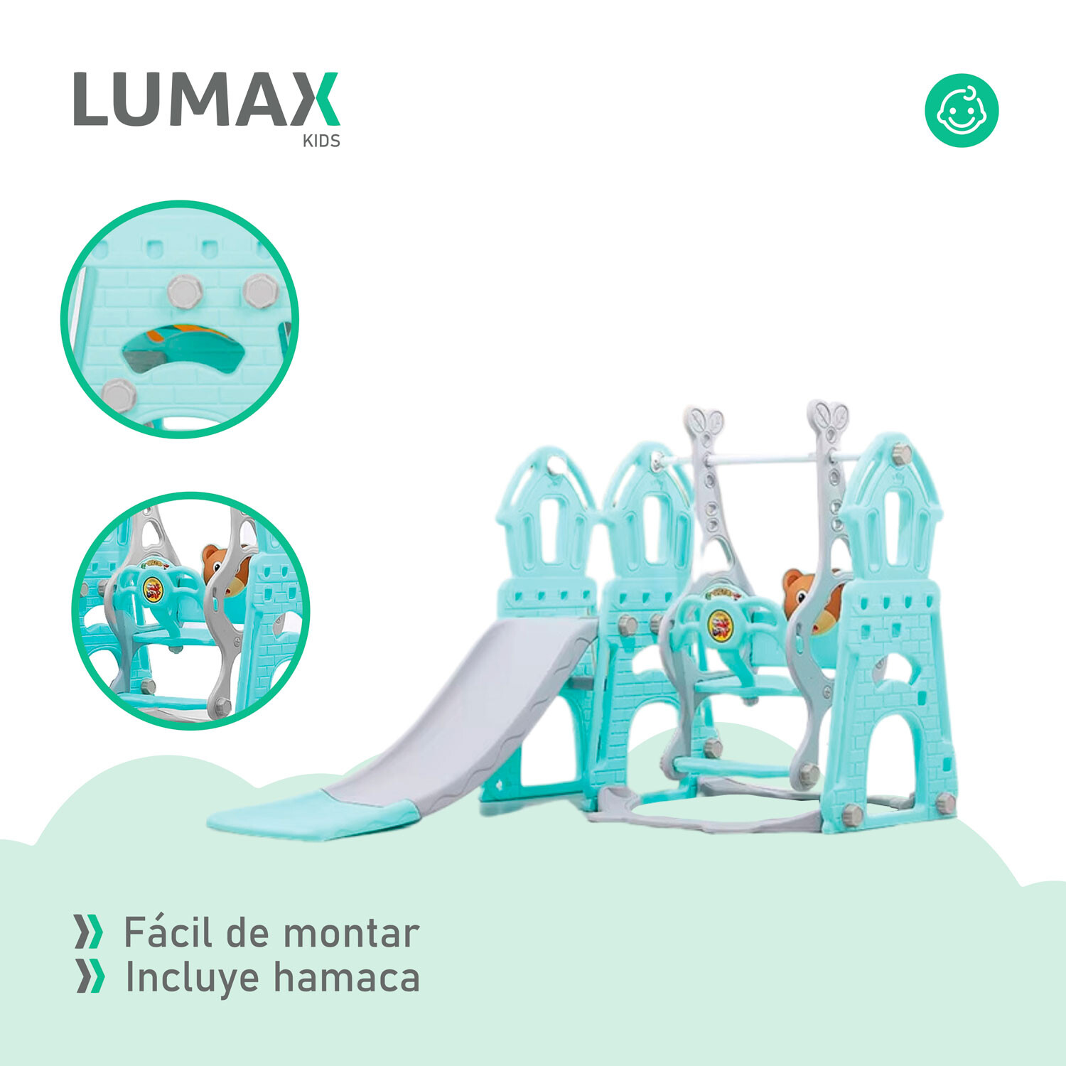 Tobogán Infantil 8 En 1 Con Cesta De Baloncesto, Telescopio Y Túnel – Interior Y Exterior