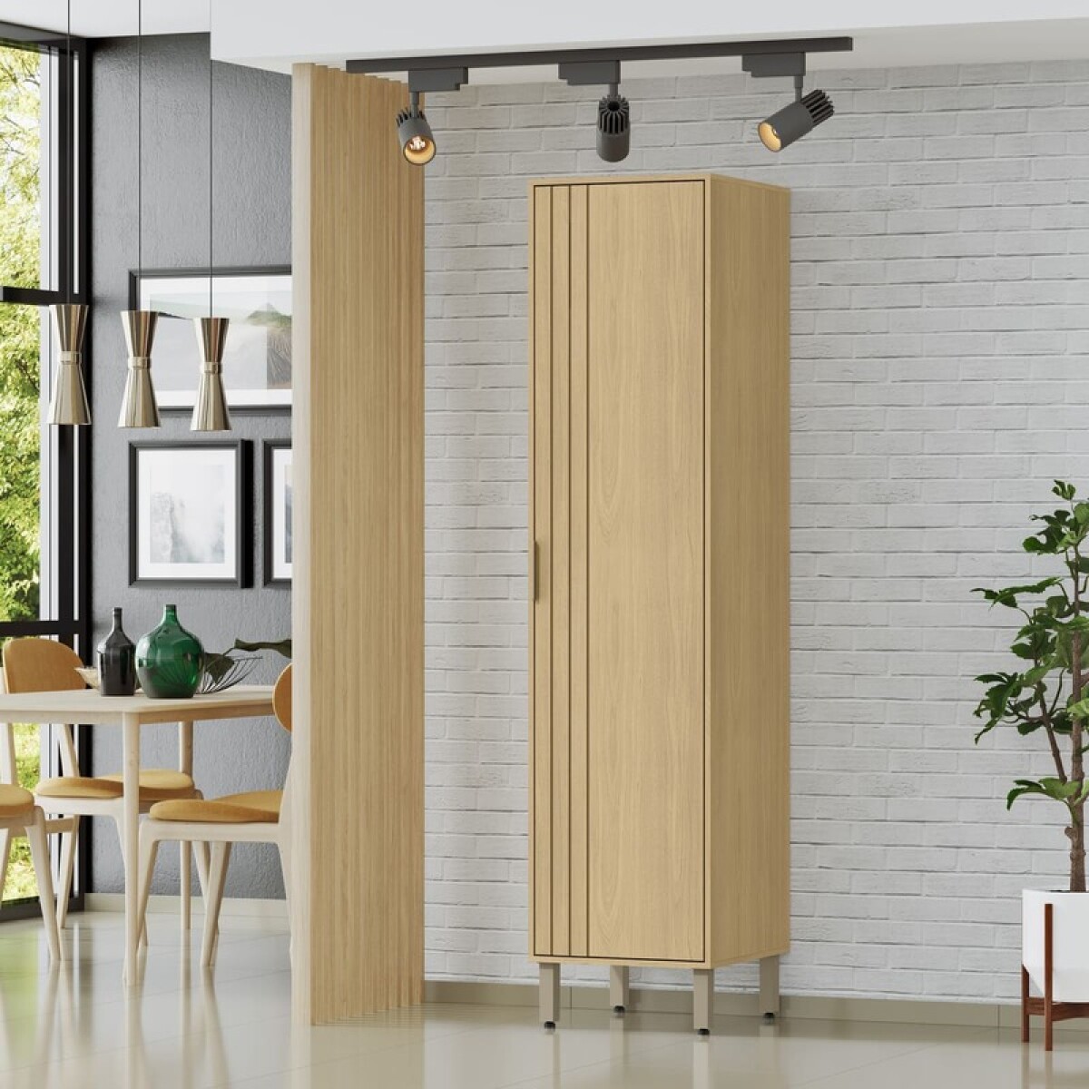 Mueble Panelero Multiusos Linea Gloria 1 Puerta y 5 Estantes - Castaño / Off White 