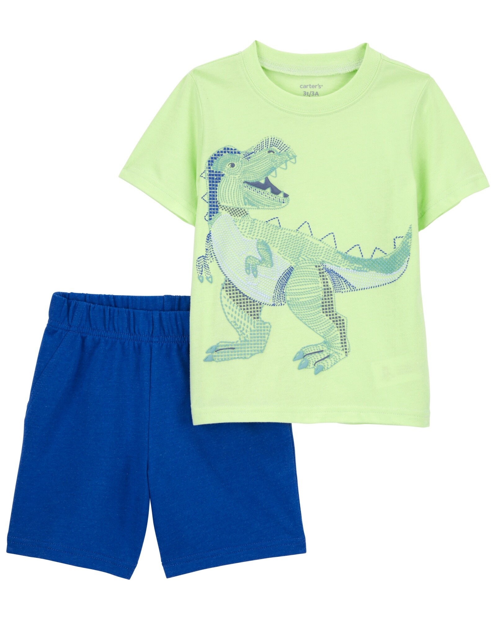 Set dos piezas de algodón, short y remera con dino bordado Sin color