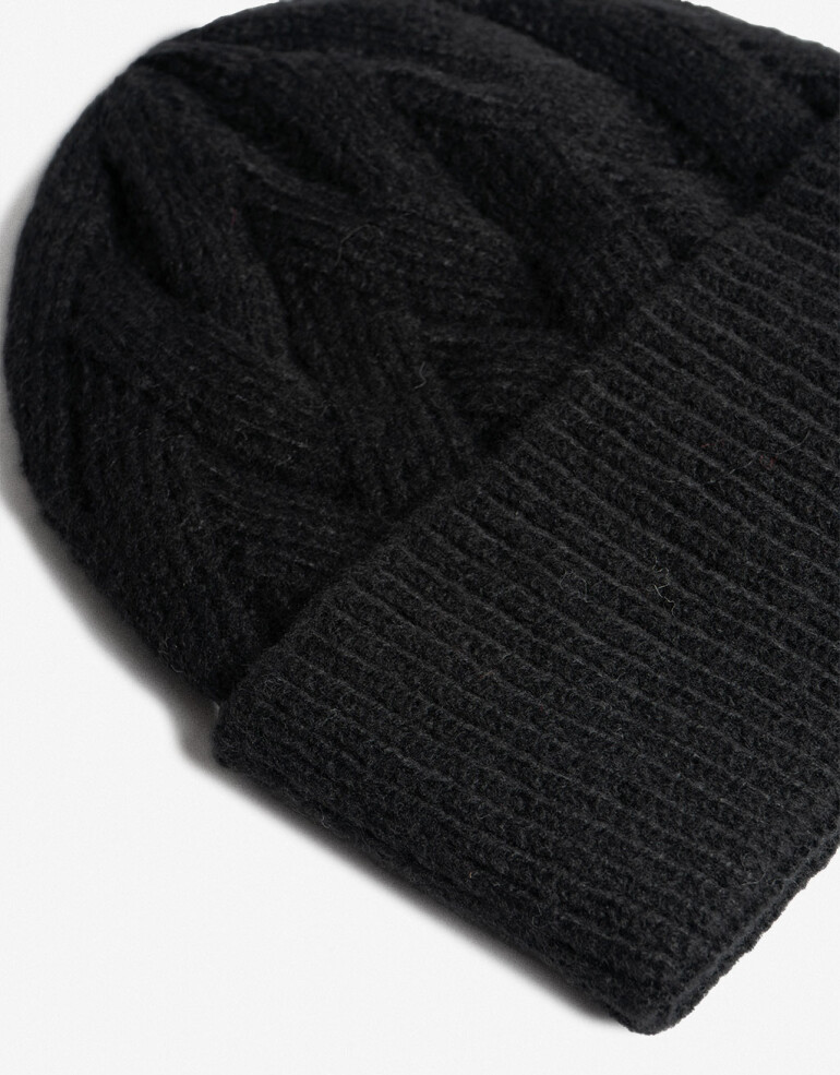 Gorro Punto Liso Gorro Tejido Con Punto Tejido Tipo Espigado - Negro