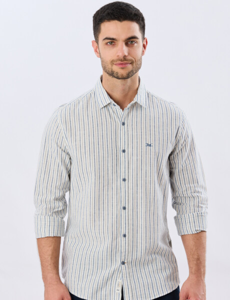 CAMISA RAYADA DE LINO Verde