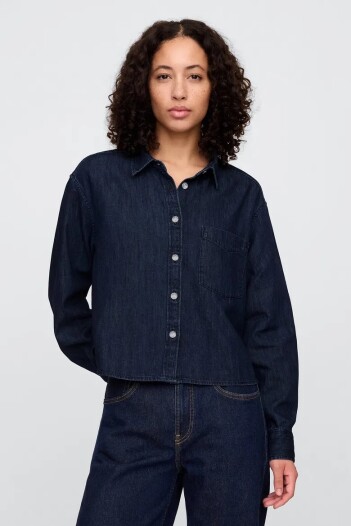 Camisa De Jean Corta Mujer Dark Wash Indigo 119
