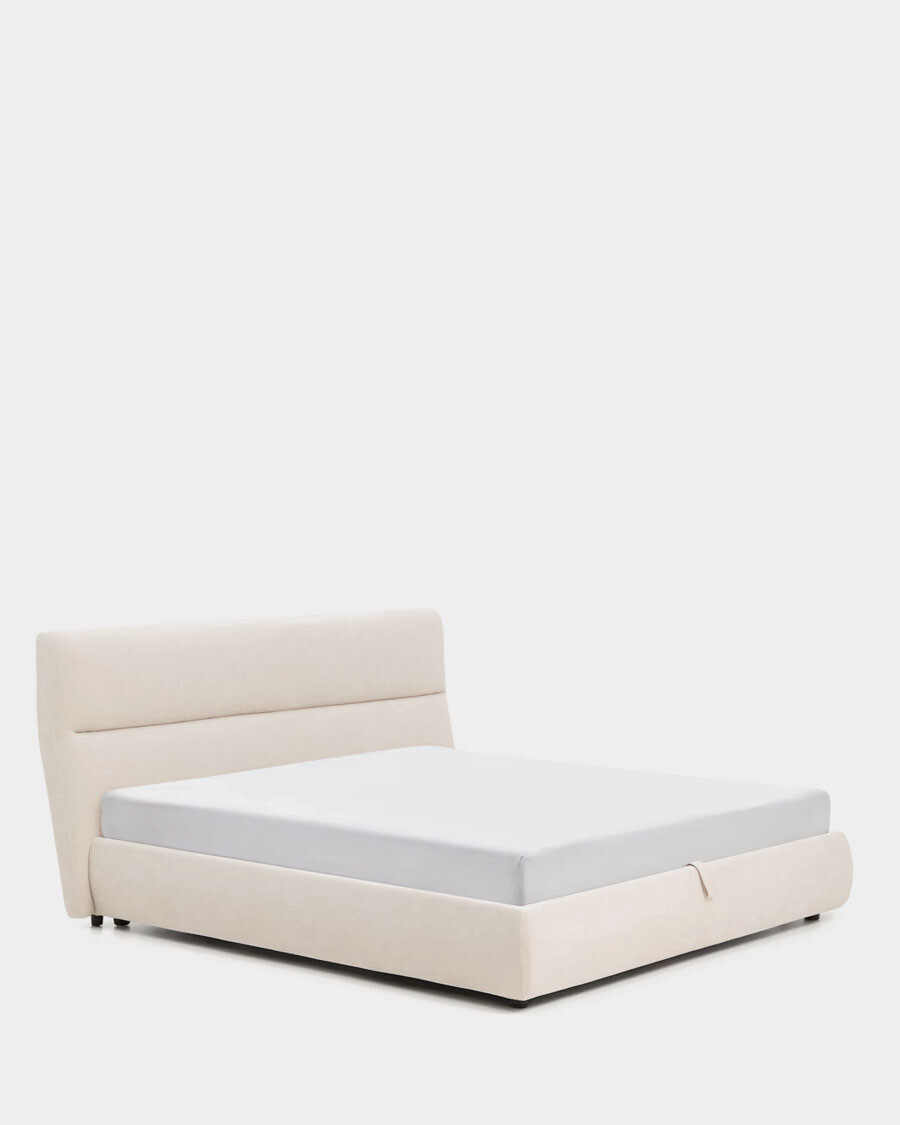 Cama desenfundable con canapé abatible Dafra de chenilla beige para colchón de 180 x 200 cm FSC 100% Cama desenfundable con canapé abatible Dafra de chenilla beige para colchón de 180 x 200 cm FSC 100%