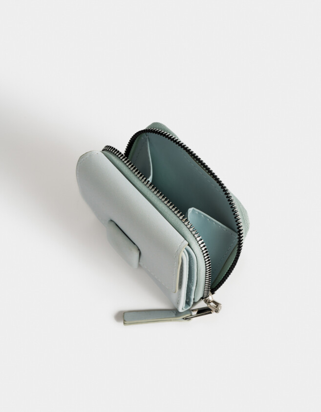 Billetera Clasico Billetera De Cuerina Con Broche - Azul Celeste