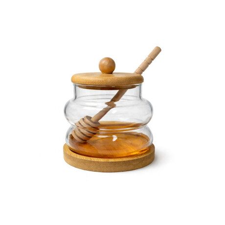 Mielera de vidrio y madera 350ml Madera