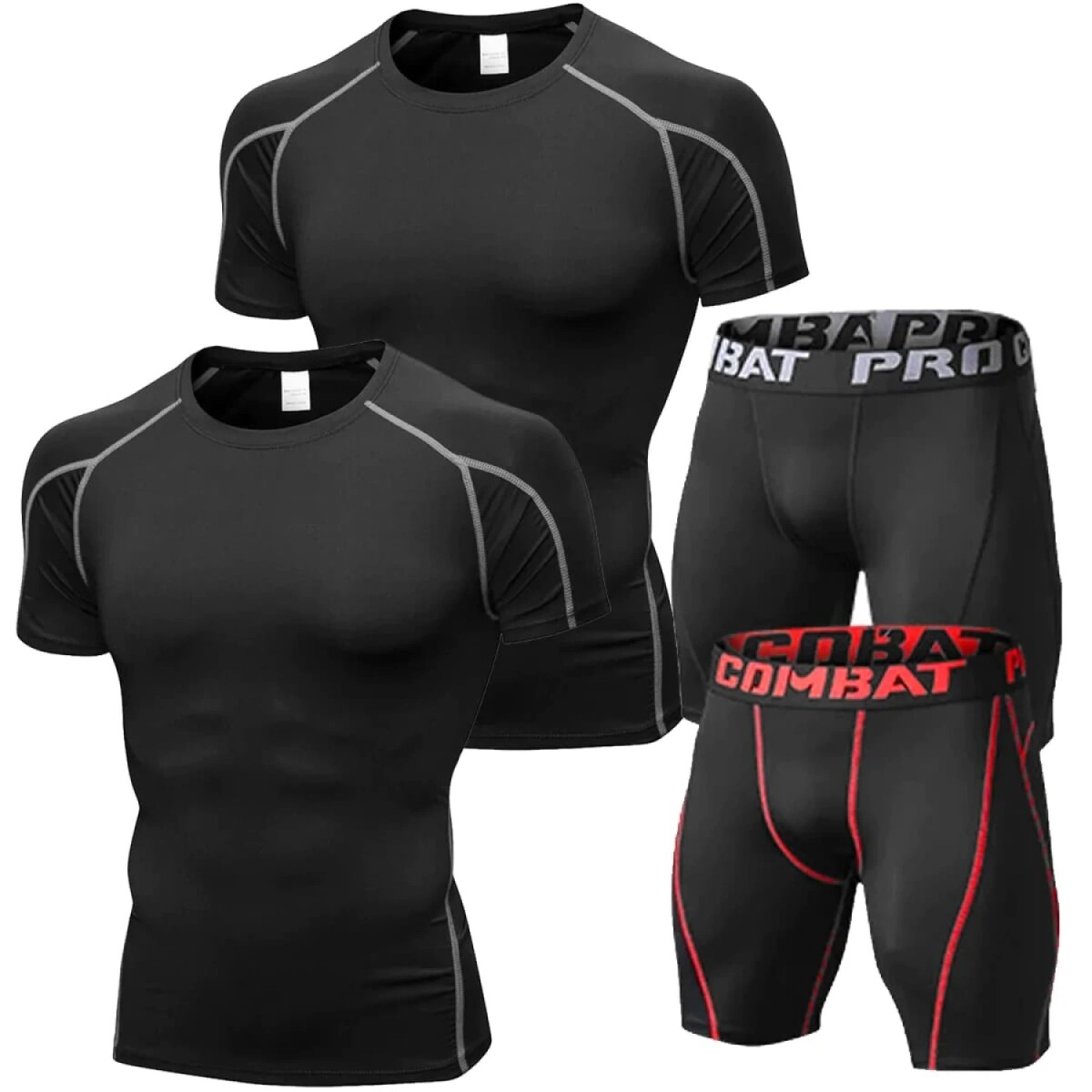 Set Deportivo 2 Remeras + 2 Calzas Deportivas Cortas - Negro 