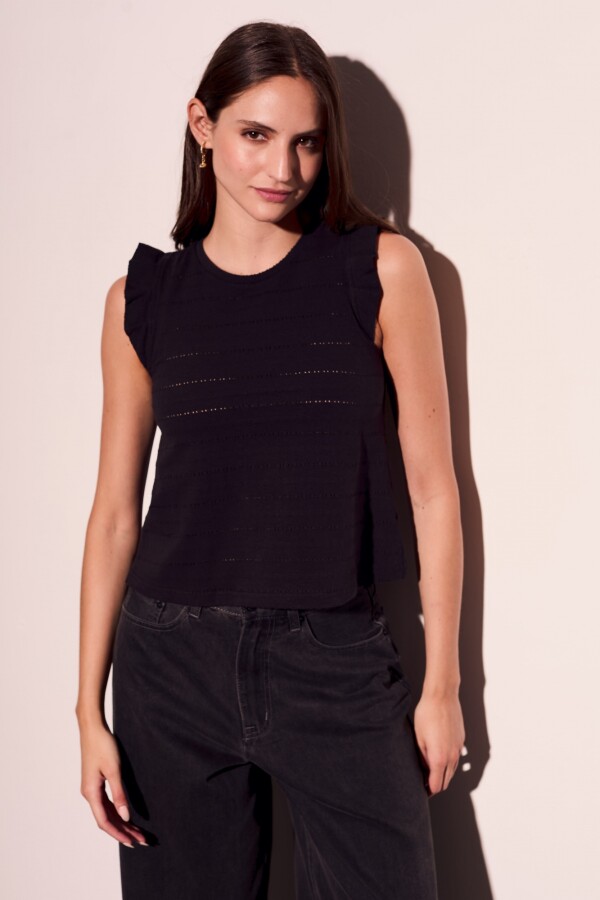 Remera Texturada Manga Tablitas Negro