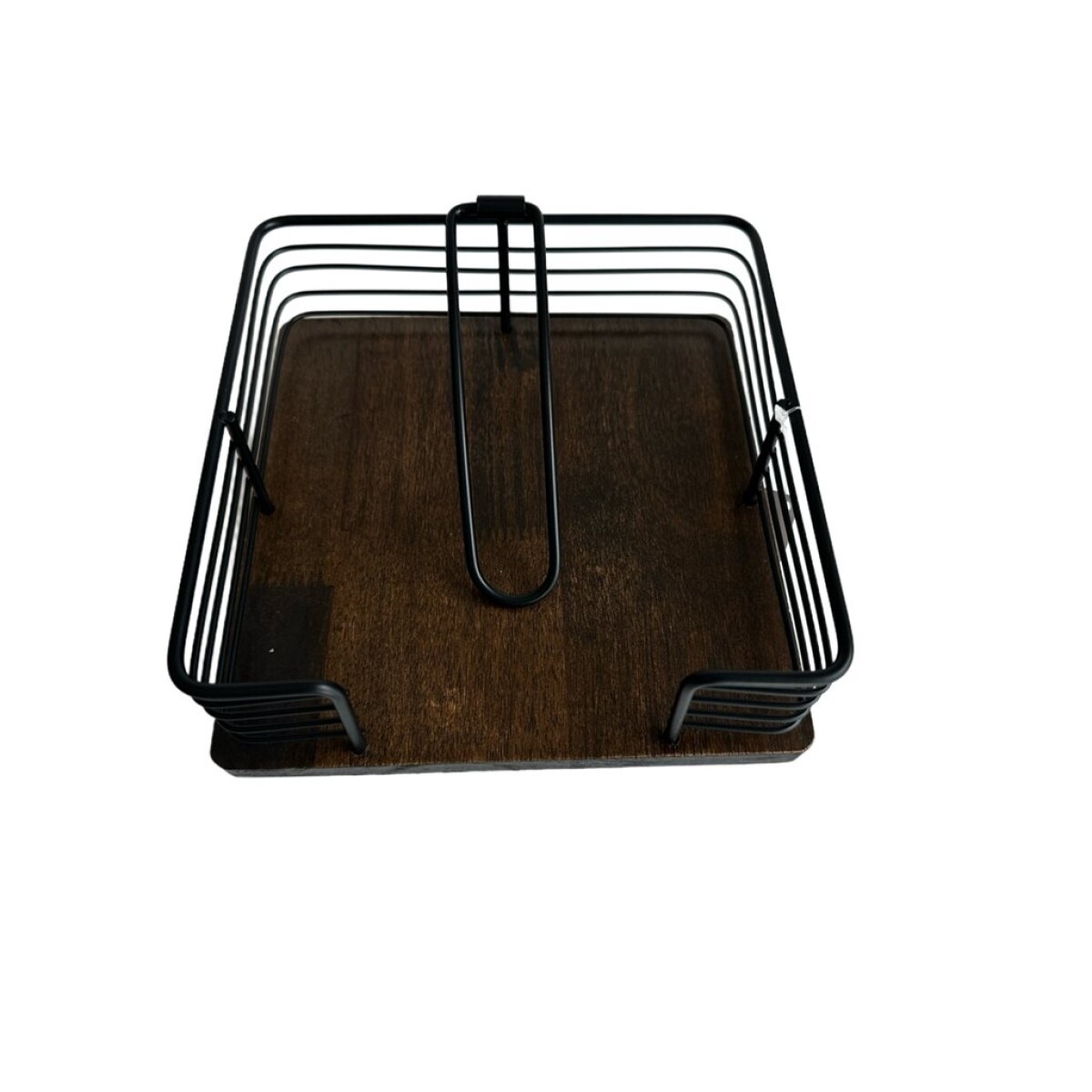 SERVILLETERO METAL CON MADERA 18.5x18.5x7CM NEGRO 