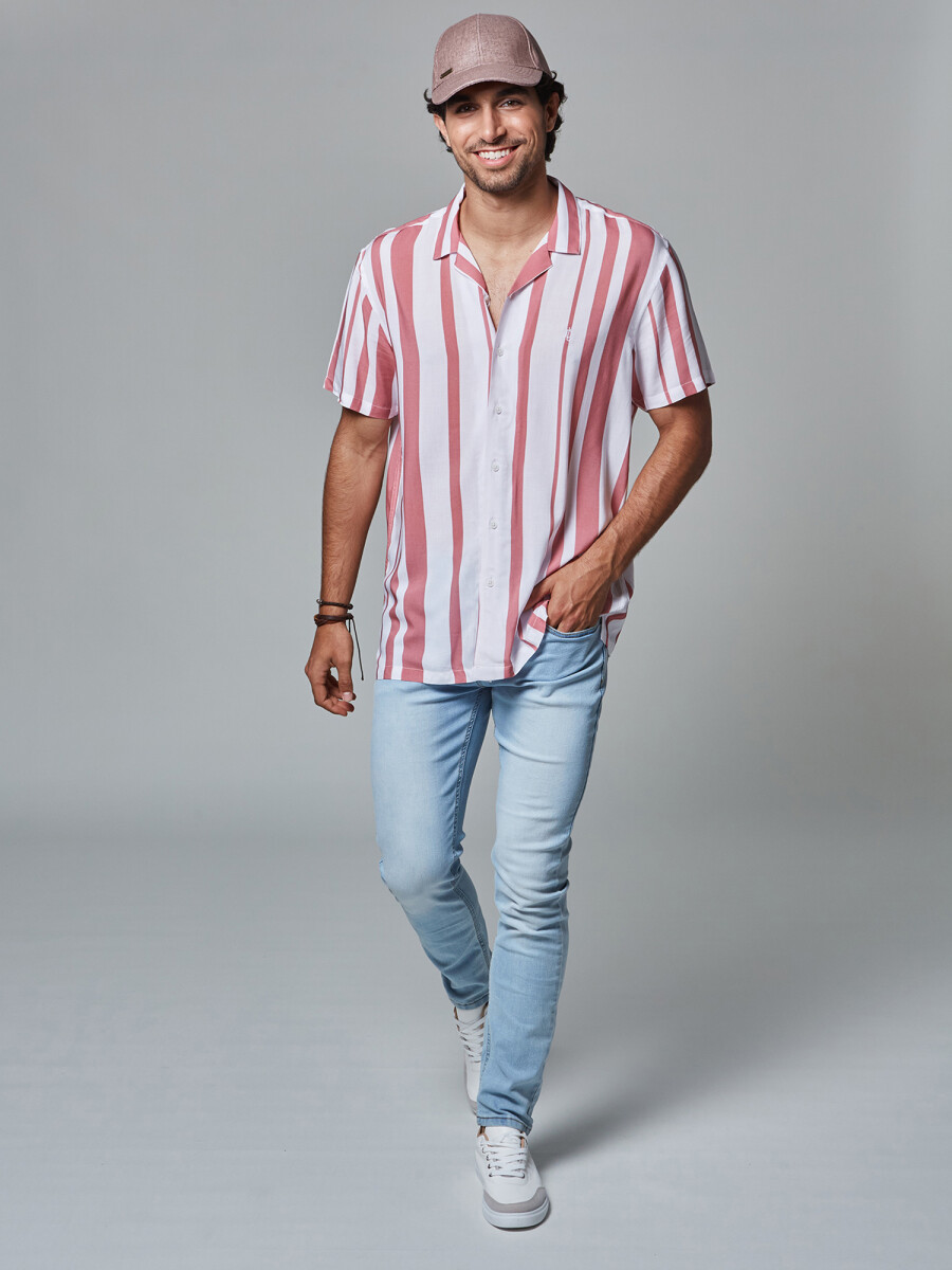 Camisa m/c rayada - rosa 