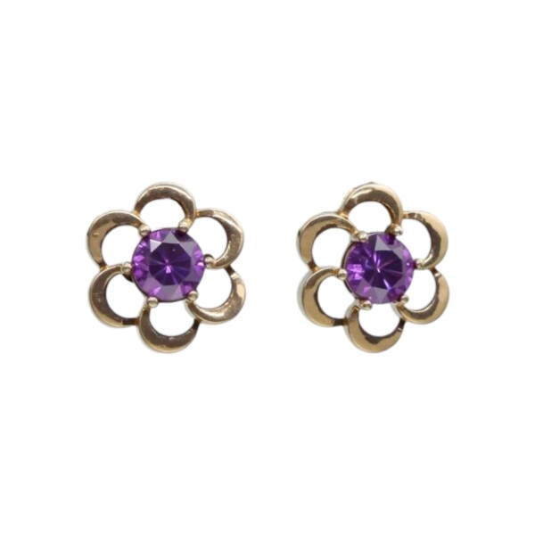 Caravana Flor Violeta - plata 925 - Zirconias- CA8432 conpiedra